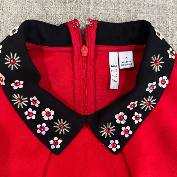 Elle Collar Floral Sequin Red dress size 10 - Picture 9 of 9